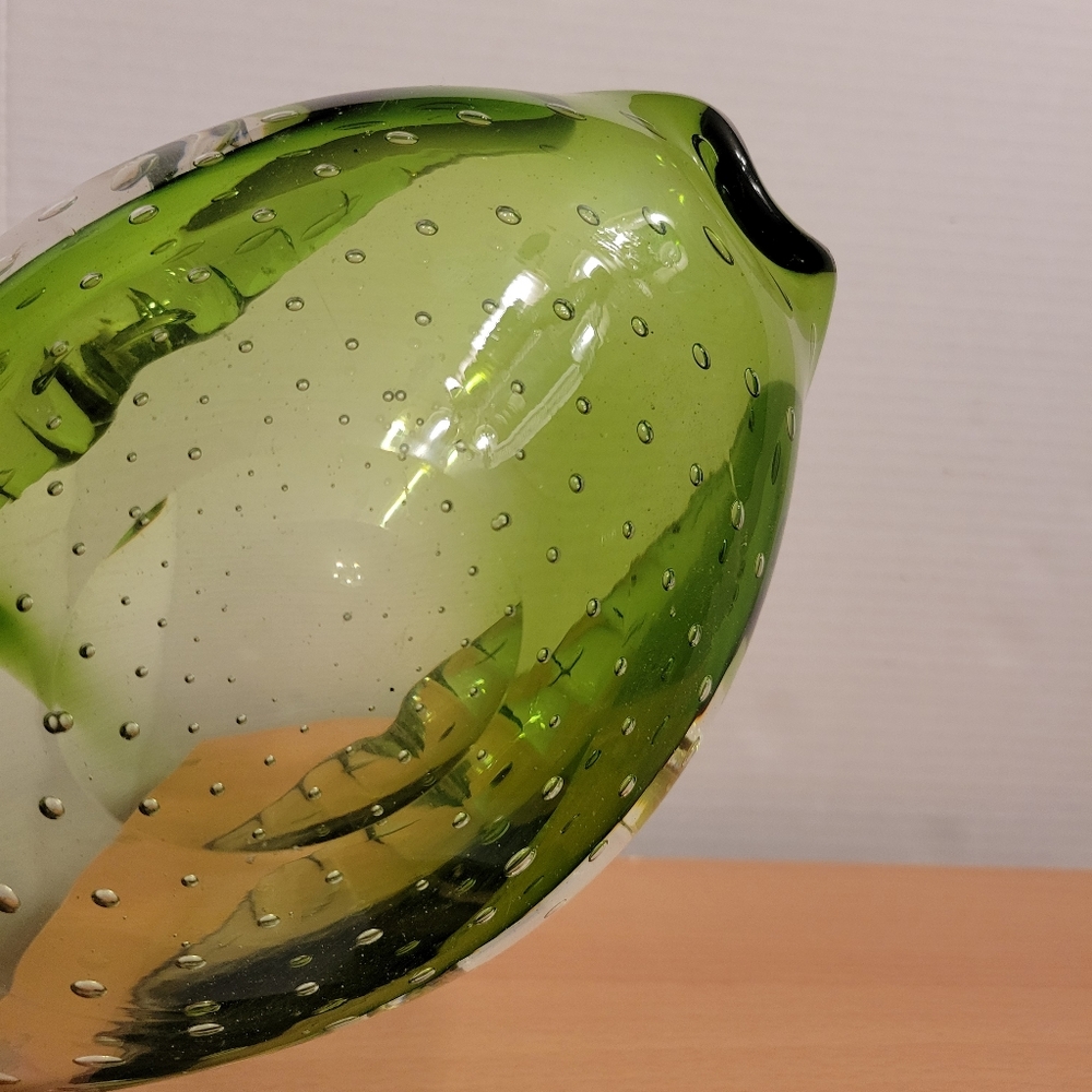 Vintage Murano Alfredo Barbini Bullicante Olive Green Ashtray Swirl Design - Picture 7 of 10